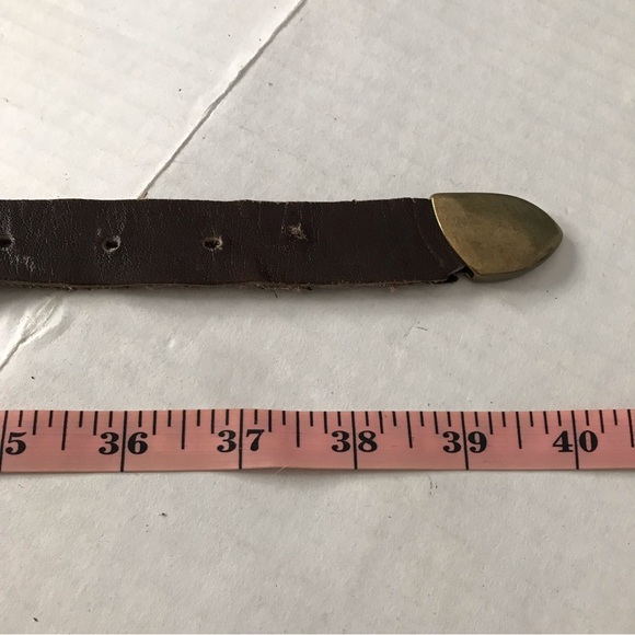 Studded Rosette Belt Brown Leather Brass Color Hardware Rustic Distressed - Picture 12 of 15